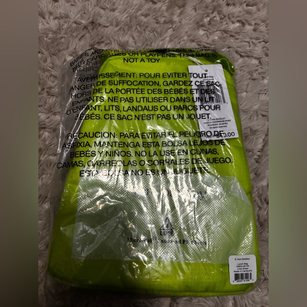 Vera Bradley Lime Green Lunch Bag - NWT - Picture 7 of 7